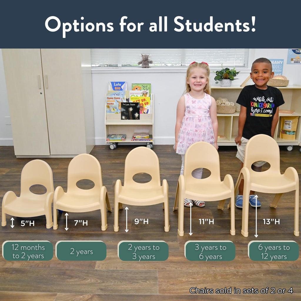 Value Stack 9" Child Chair, Natural Tan, 4 Pack, Stackable Ergonomic Seating Solution for Classrooms and Homeschools