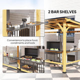 13' x 6' Wooden BBQ Grill Gazebo, Hardtop Grill Gazebo with Metal Roof, 2 Bar Shelves and 6 Hooks