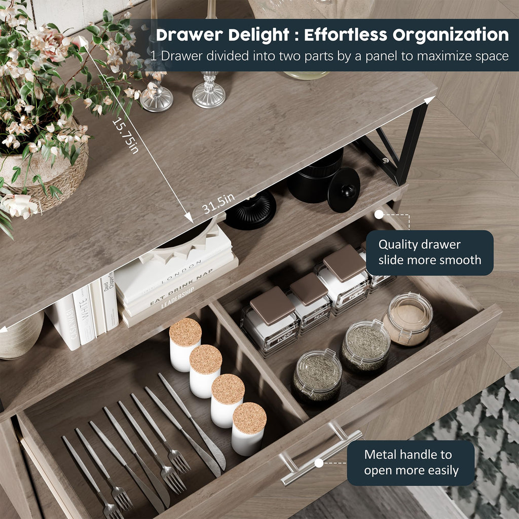 Kitchen Buffet Sideboard Cabinet, Storage Cabinets with 2 Doors and 1 Drawers, Open Storage & Adjustable Shelf