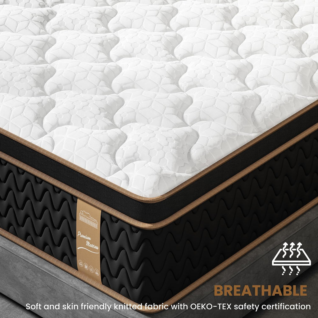 King Mattress 14 Inch, Luxury Hotel Cooling Hybrid Bed Mattress in a Box | Zones Individual Pocket Spring, Extra