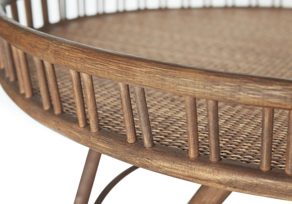 Boho Rattan Coffee Table Round, Handwoven Modern Style Round Wicker Coffee Table, 32x18 '' Brown