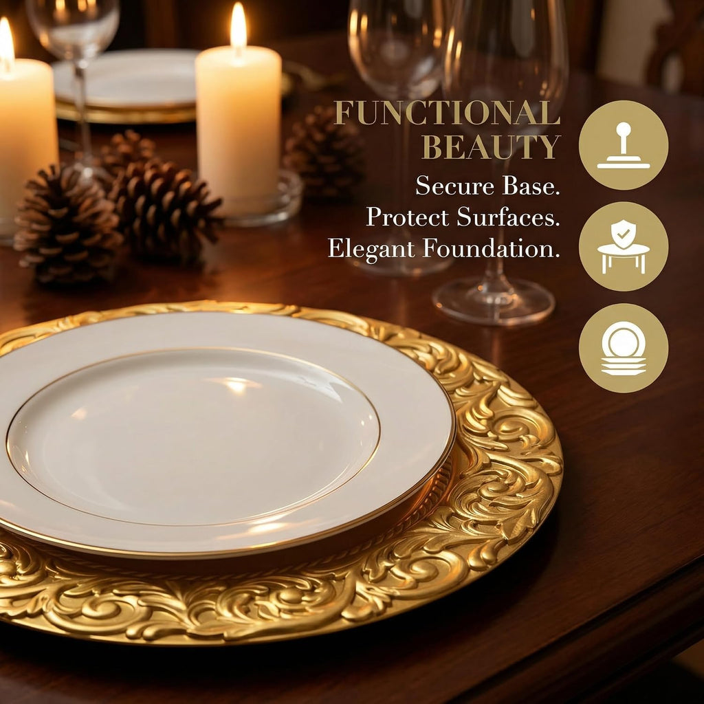 Inch Gold Charger Plates,Plastic Charger for Dinner Plates - Set of 12