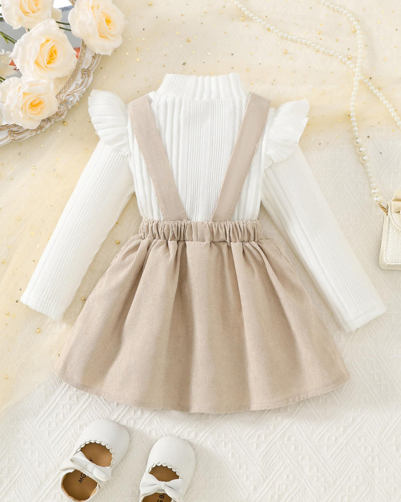 Toddler Girl Fall Winter 2 Piece Outfit Corduroy Overall Dress