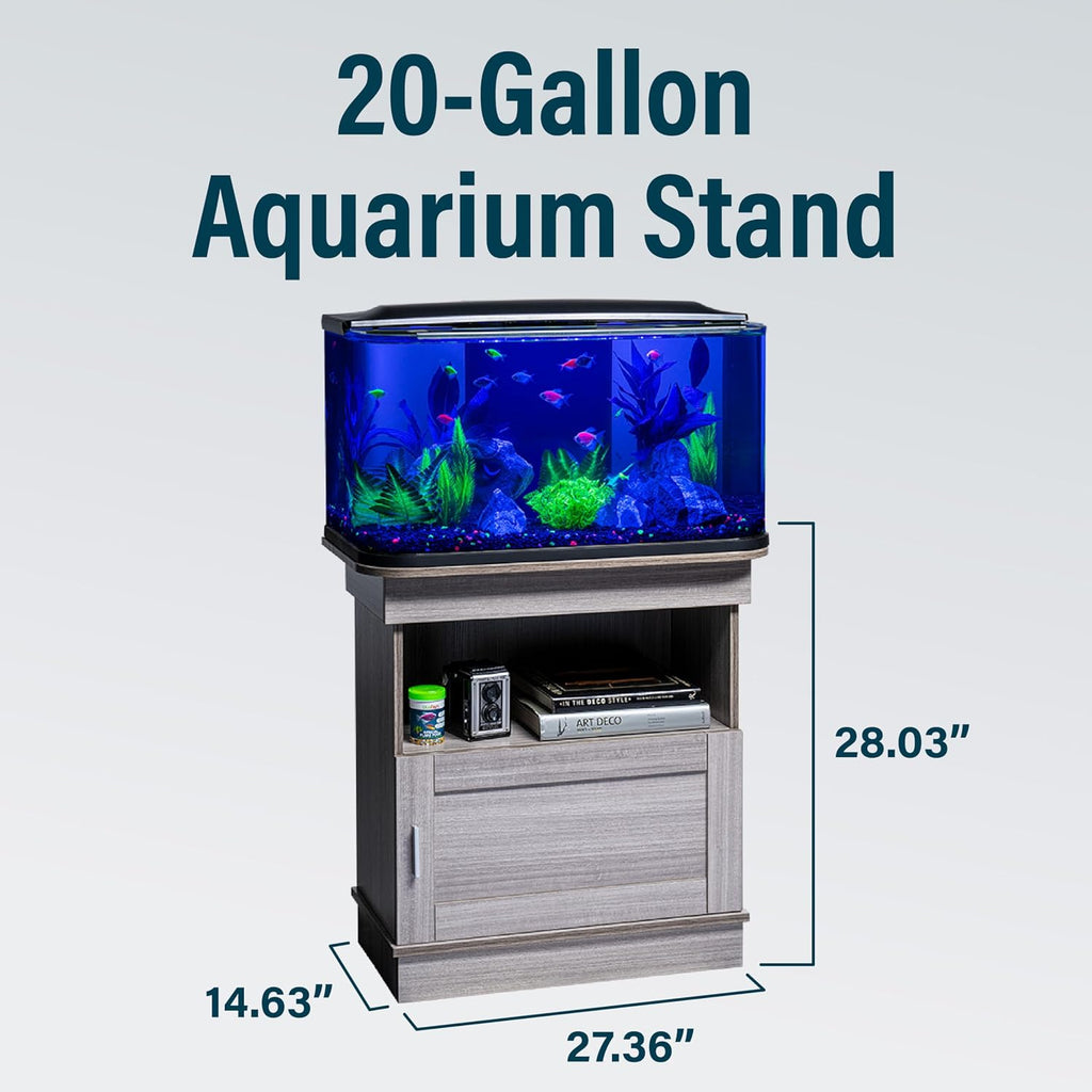 Aquarium Stand, 20 Gallons, Features Enclosed Storage Area, Display Area, Back Panel Cutout, Modern Farmhouse Look.