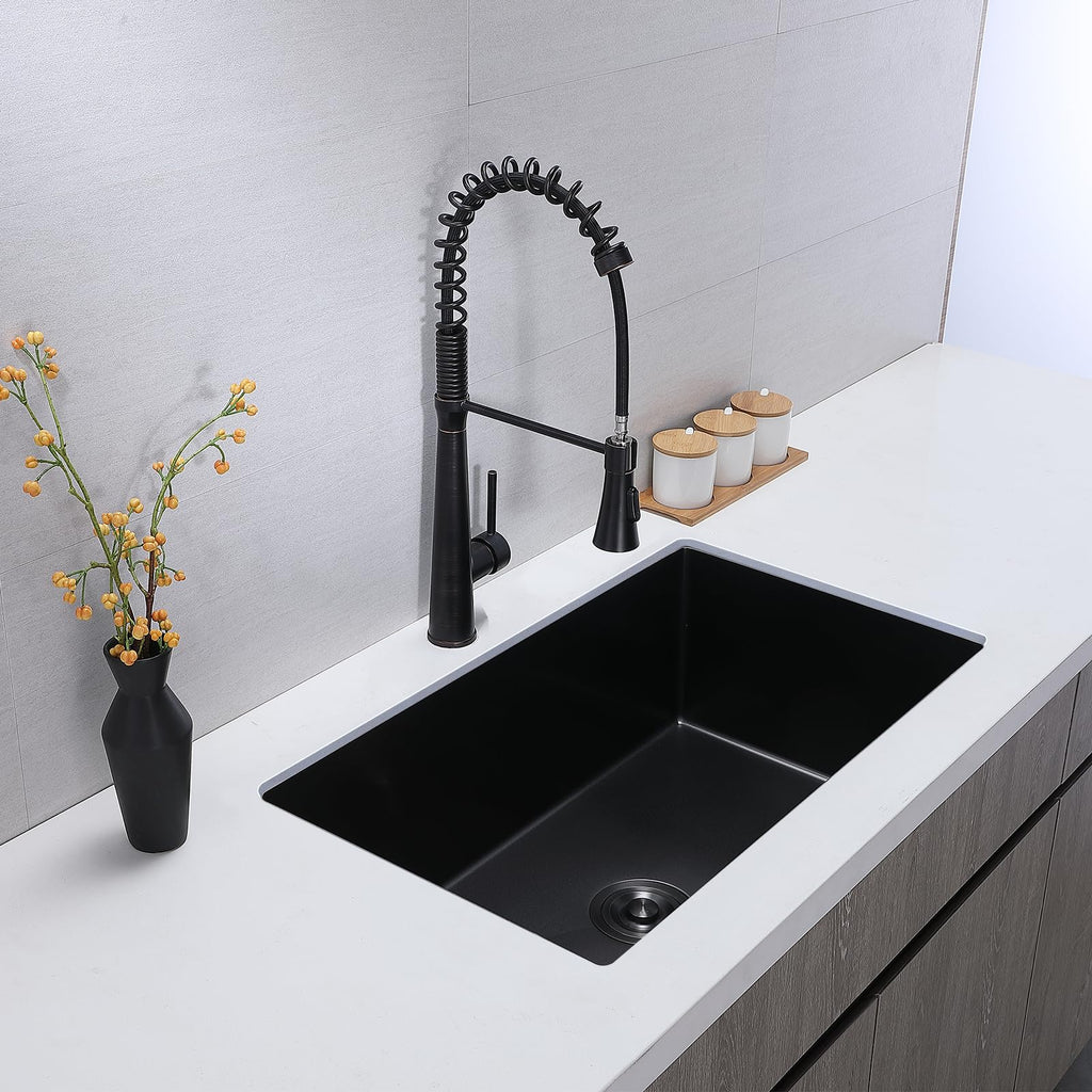 30x18 Inch Black Undermount Kitchen Sink, Stainless Steel Single Bowl Gunmetal Black16 Gauge 9 Inch Deep Kitchen Sink