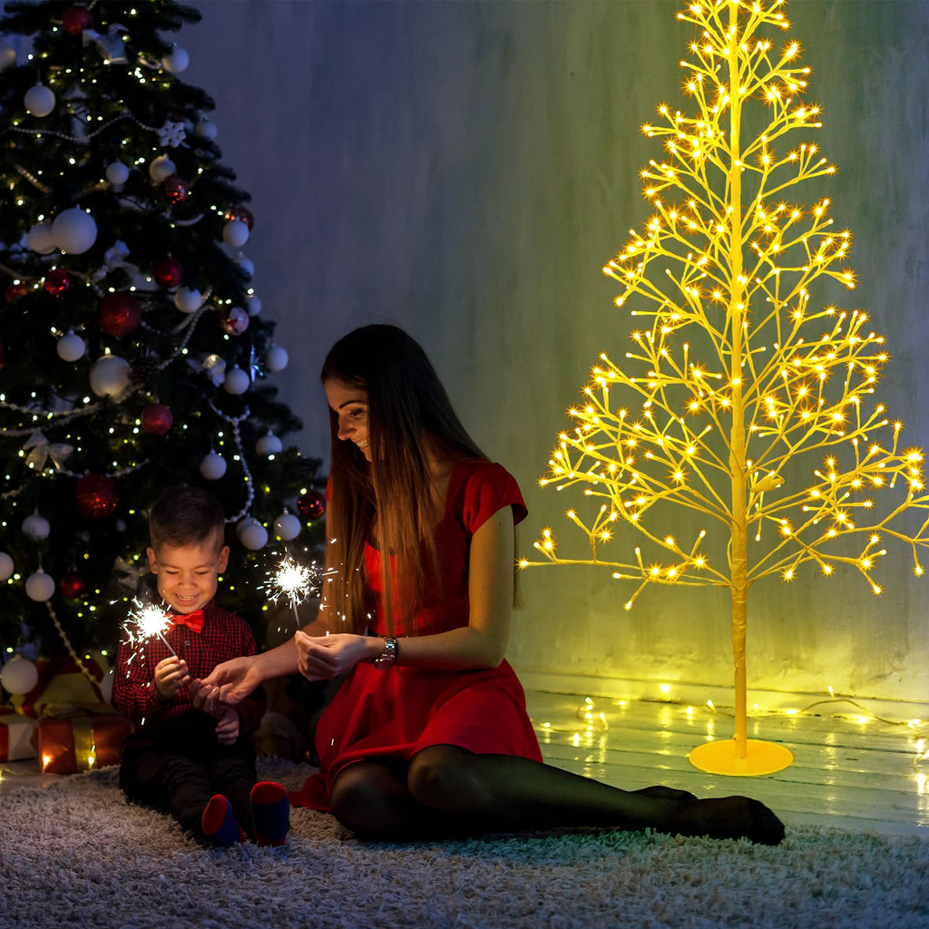 6 Ft 384 LED Christmas Lighted Birch Trees Christmas Artificial Twig Light up Trees Bendable Warm White Lighted
