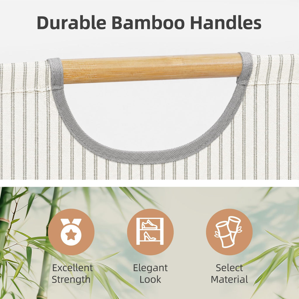 2-Pack Collapsible Laundry Hamper with Bamboo Handle, Stripe