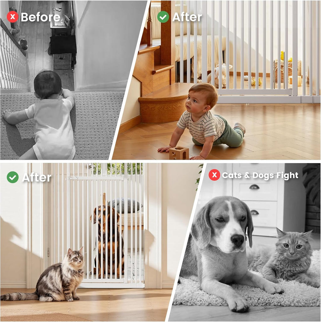 Extra Tall Cat Gate 51"-87" Height Adjustable Pressure Mounted 4 Extensions
