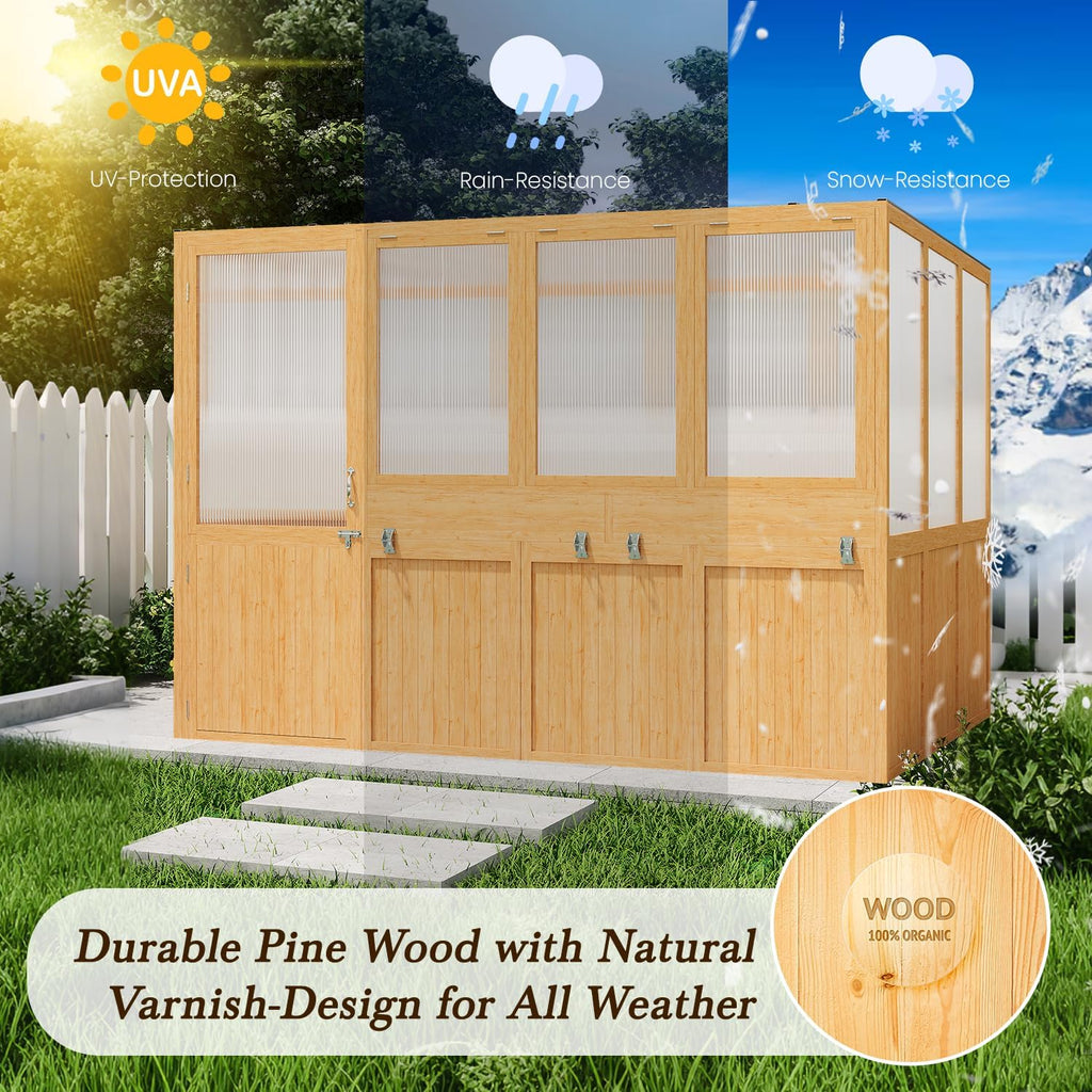 6x10 Ft Wood Greenhouse for Outdoors | Walk-in Lean to GreenHouse, Openable Window & Lockable Door, Reinforced Frame