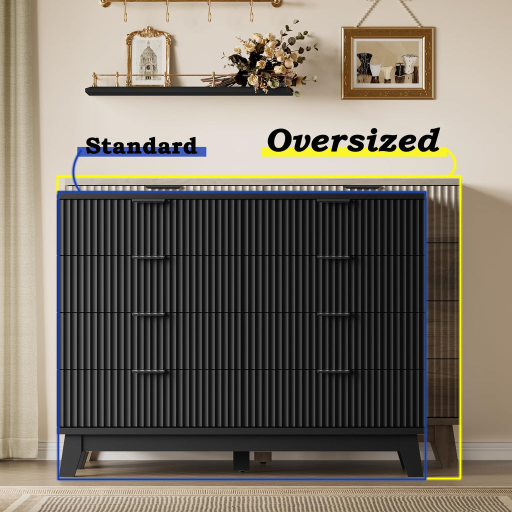 53" Wide, 8-Drawer Fluted Chest of Drawers, Modern Wood Highboy with Metal Slides and Handles, Anti-Tip Kit