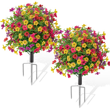 Artificial Flowers Topiary Ball Bush with Colorful Violet for Outdoor, 24.8" Fake Trees Plants with Ground Spike, UV