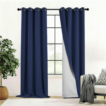 Soundproof Thermal Insulted Blackout Curtains 2 Panels, 52x63in, Navy