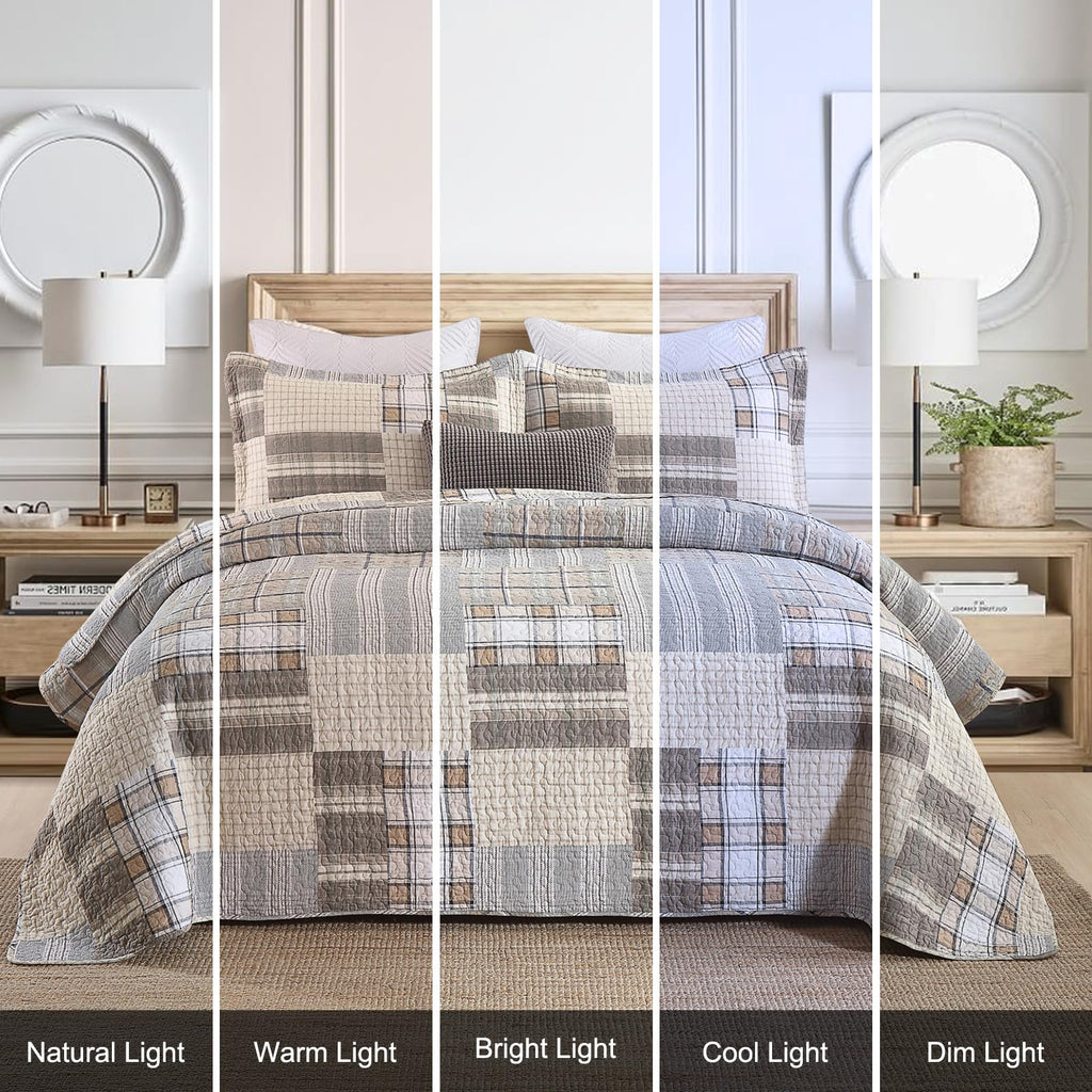 Quilts - Quilt Bedspread Sets, 100% Cotton Patchwork Quilt Bedding Set for Bed, 3 Pieces Plaid