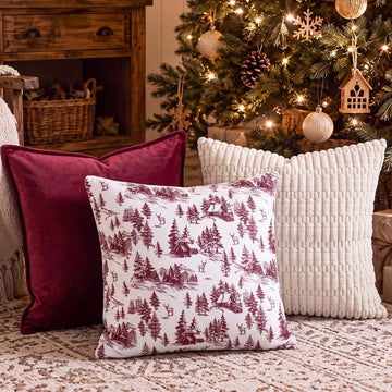 Christmas Pillow Covers 18 x 18'' Pillow Covers, Red - Set of 3
