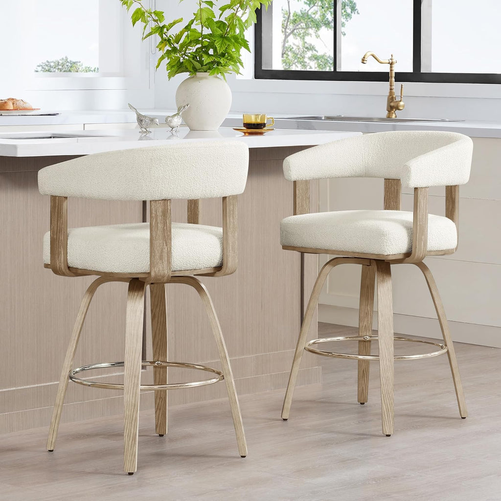 Swivel Counter Height Barstools Set of 2, FSC Certified Polyester Upholstered Bar Stools with Back and Armrest