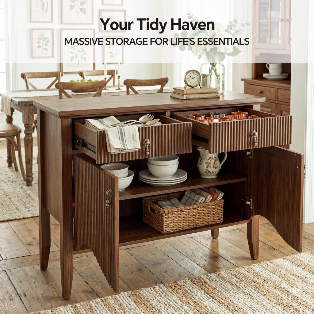 40" Fluted Buffet Cabinet, Sideboard Credenza with Drawer, Walnut