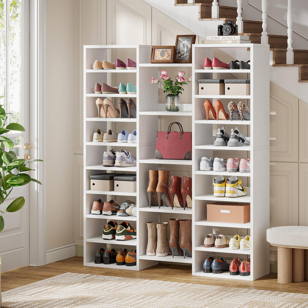 14-Tier Shoe Cabinet, 59" Tall White Storage Organizer