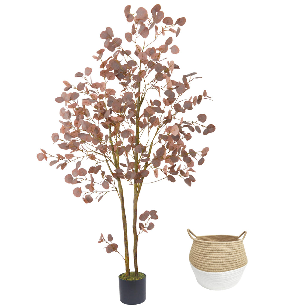 Artificial Eucalyptus Tree 6ft Red Leaves Plant with Basket