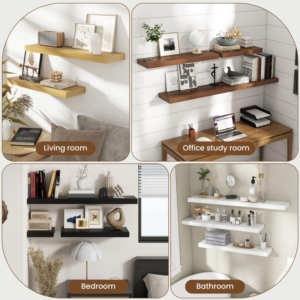 55 Inch Floating Shelves for Wall, 8 Inch Deep, Invisible Brackets, White
