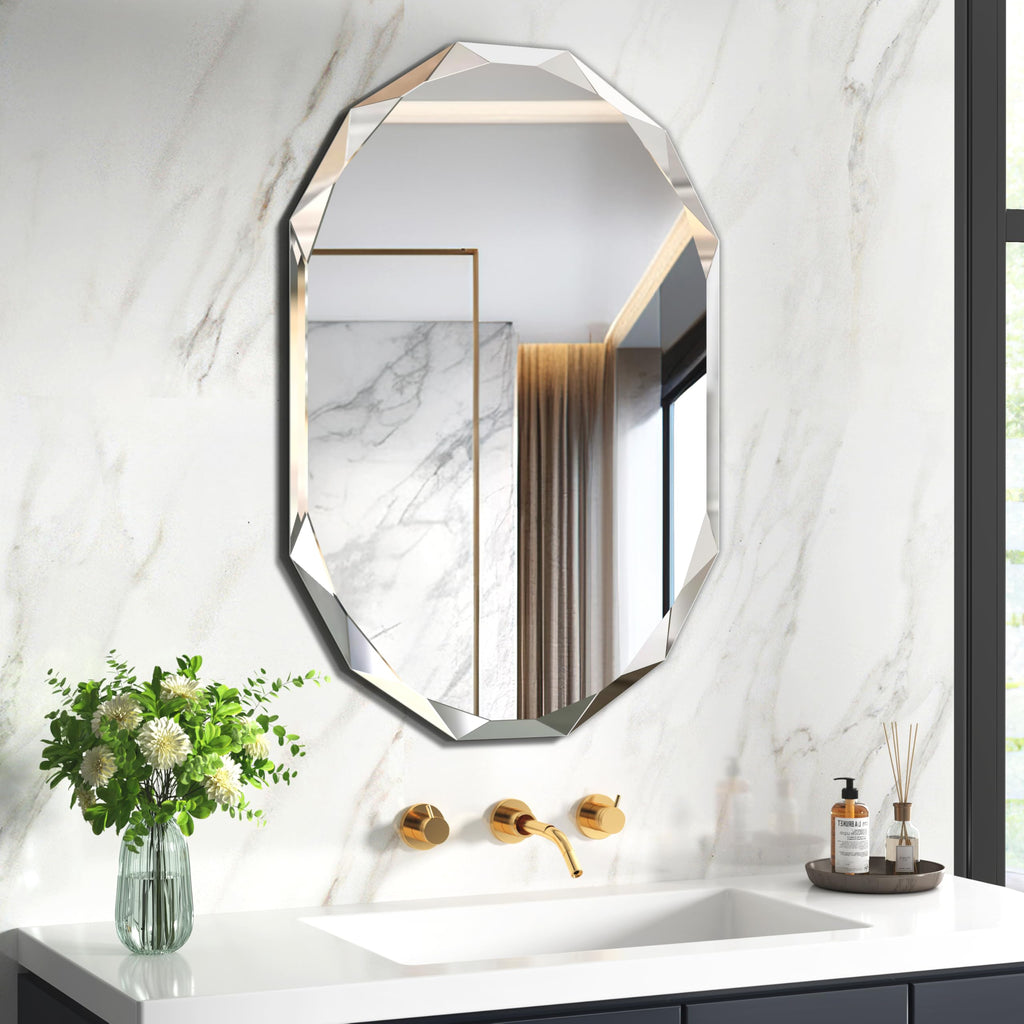 28" x 20" Silver Oval Bathroom Beveled Edge Frameless Mirrors