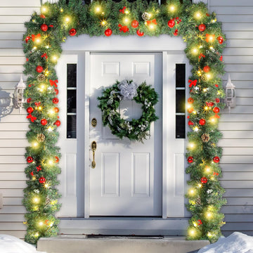 15ft Prelit Christmas Garland with 100 LED Light,Berry Bow Garland
