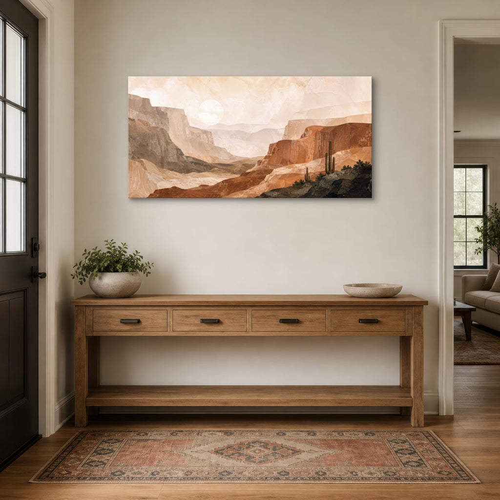 Desert Canvas Wall Art, 48 x 24 Inch Warm Southwest Cactus Landscape Print, Large Terracotta Neutral Horizontal Wall