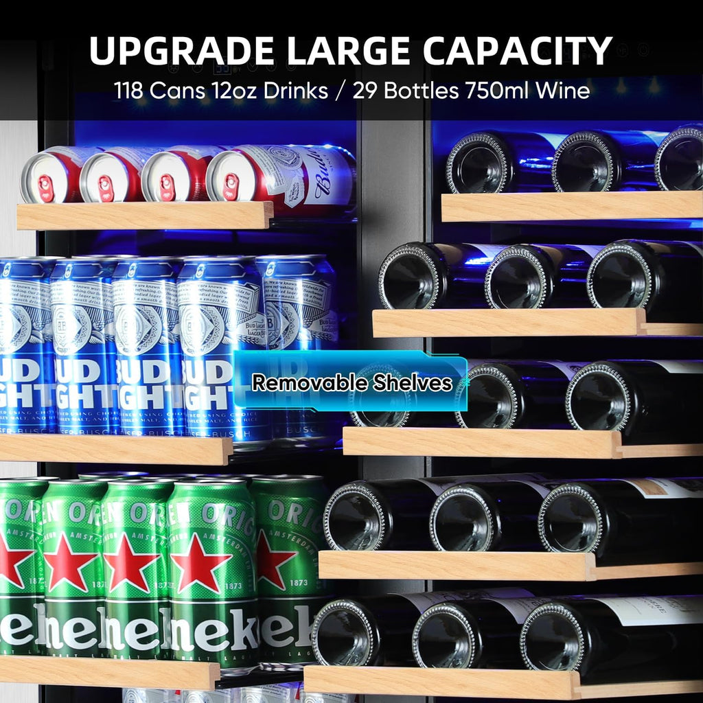 Wine and Beverage Refrigerator 30 Inch, Beverage Fridge Dual Zone with Upgraded 