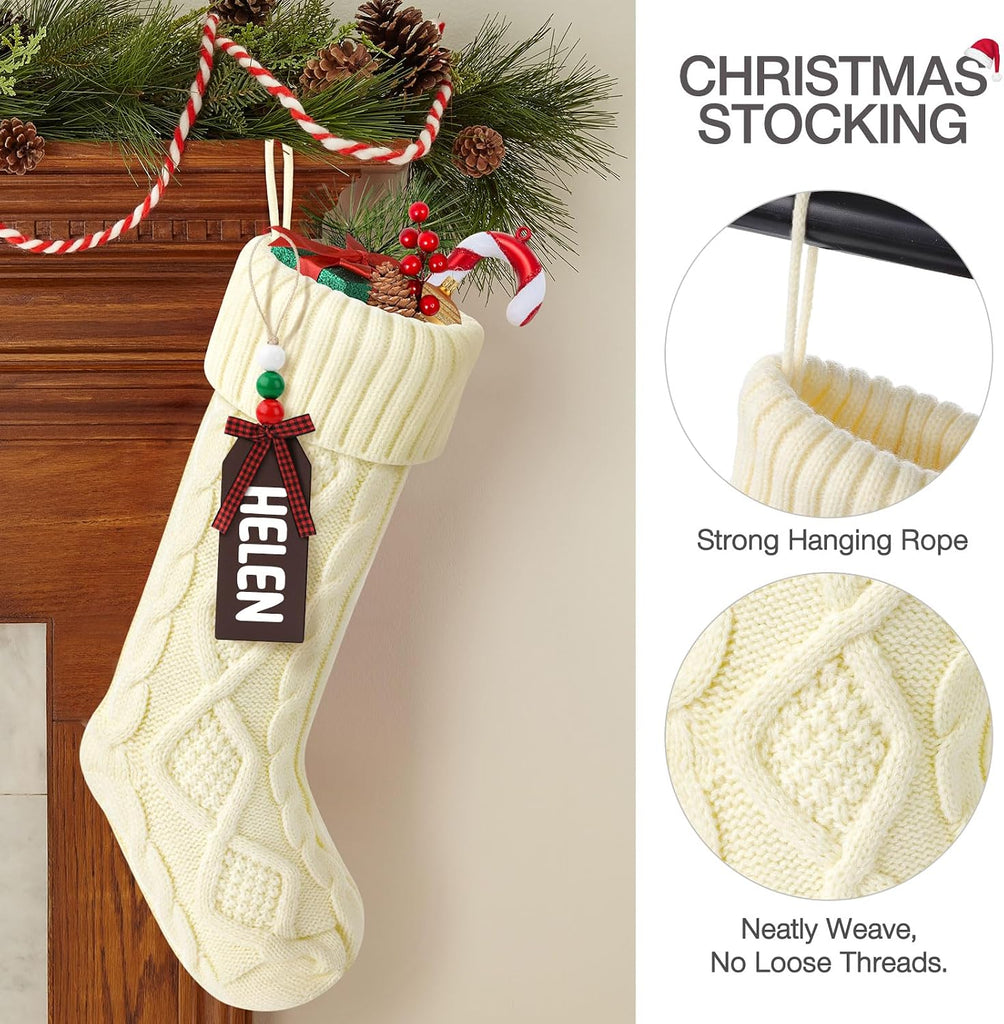 Christmas Stockings, 18 Inches Large Size Cable Knitted Stocking Gifts ( White&red&Green) - Set of 6