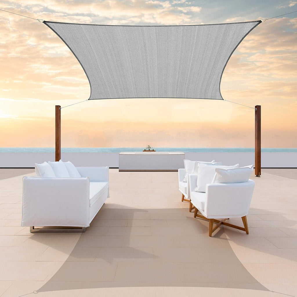 CTAPR1420 Custom Size 13' x 14' Grey Sun Shade Sail Canopy UV Block UPF50 Rectangle - Commercial Standard Heavy Duty