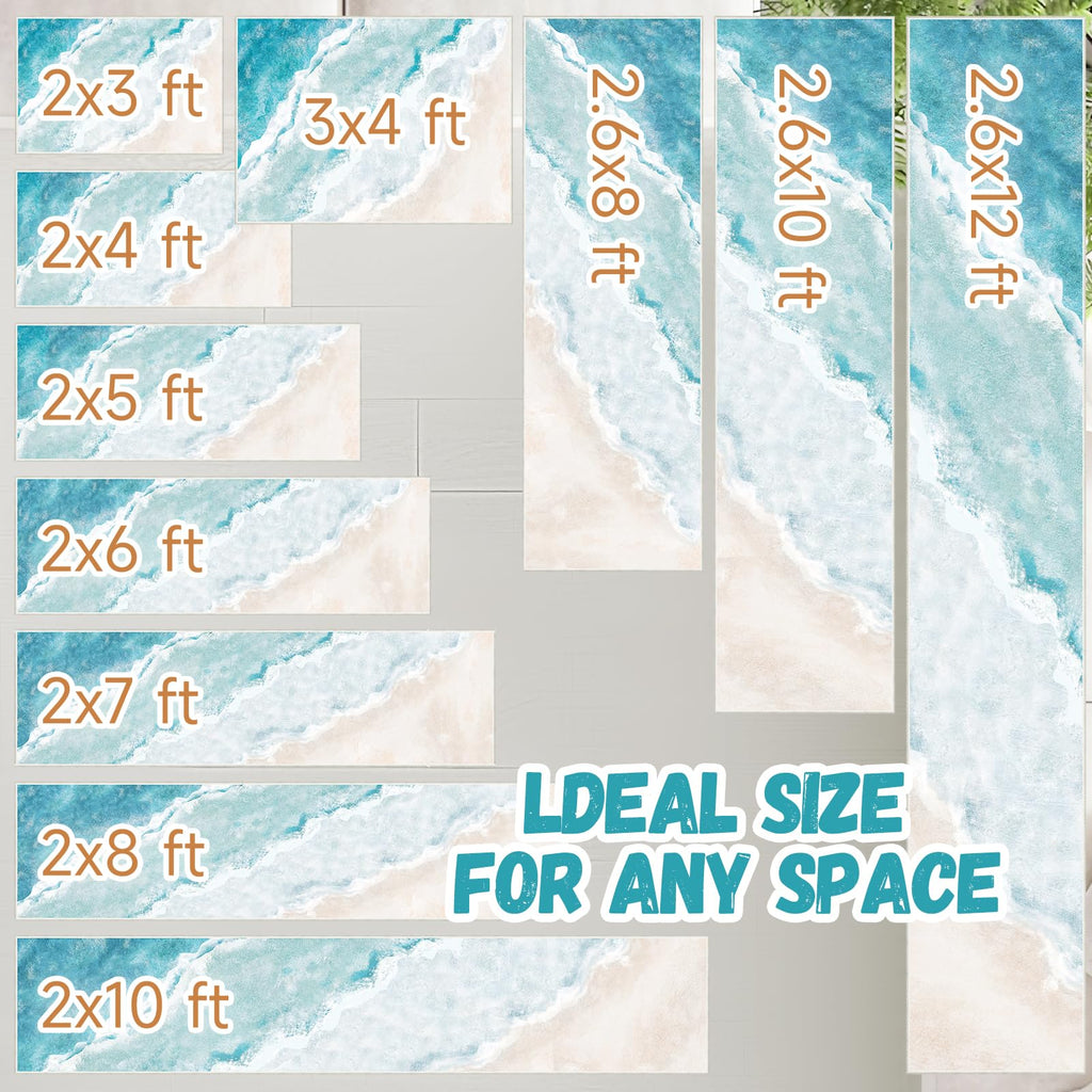 Beach Pattern Runner Rug Non Slip Washable Kitchen Runner Rug with Rubber Backing, Low-Pile Soft Washable Runner