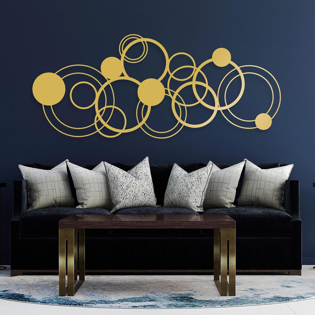 Abstract Circles Metal Wall Art, Geometrical Metal Wall Decor, Gold Circle Decorations, Circular Geometric Artwork
