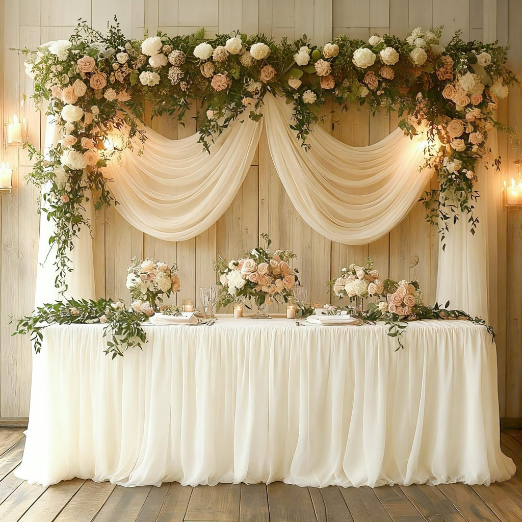 Wedding Arch Draping Fabric, 31.5" x 20FT Wrinkle-Free Sheer Chiffon Drapery for Ceremony Backdrop, Arbor, Pergola