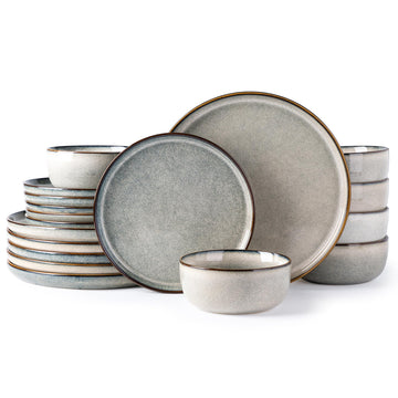 Dinnerware Sets for 6, 18 Pieces Ceramic Plates and Bowls Set