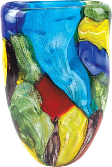 Stormy Rainbow Murano-Style Art Glass Vase - 11" Tall Mouth-Blown Glass Vase - Contemporary Home Decor Accent Piece
