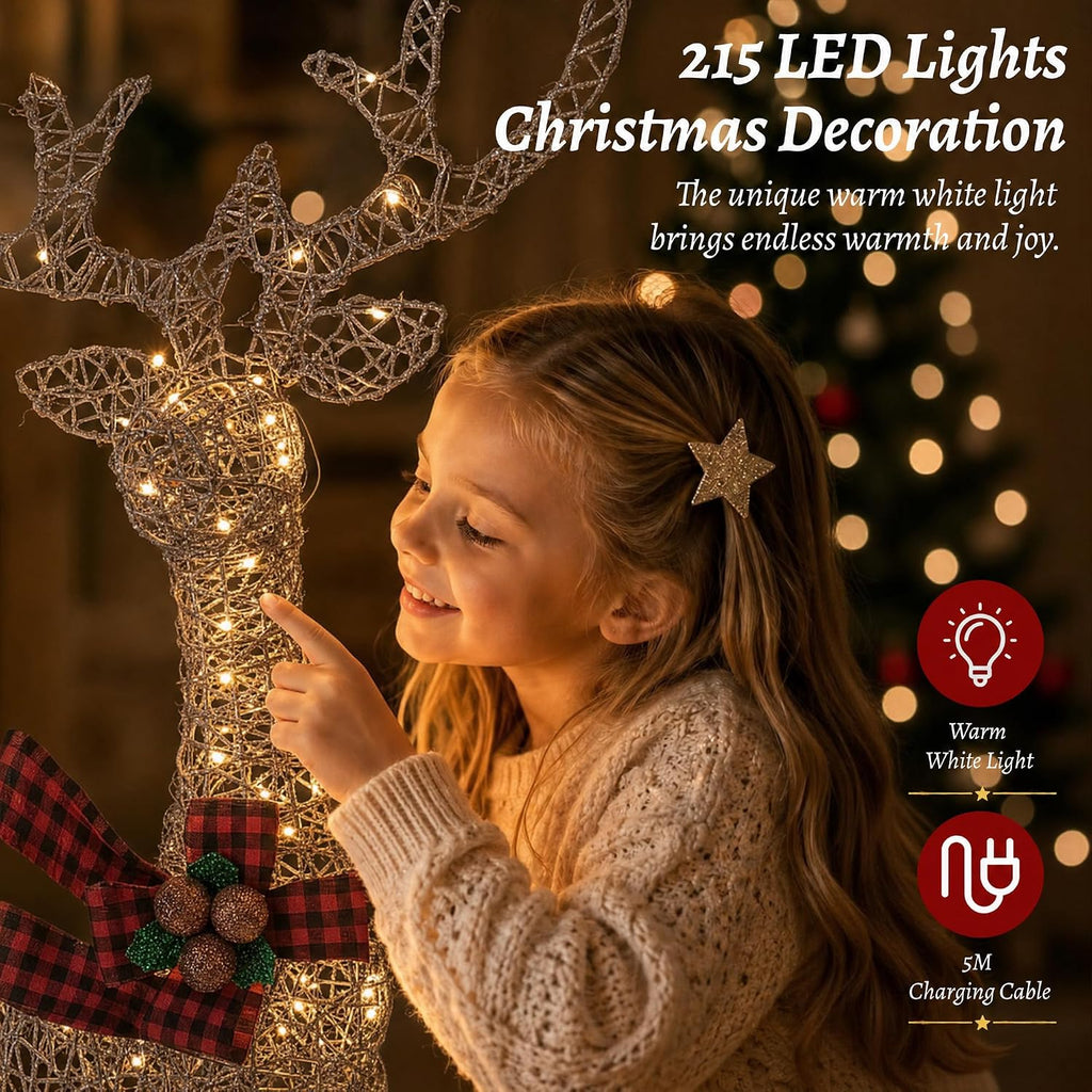 4.83FT 3-Piece Large Lighted Christmas Deer Family Set Rattan