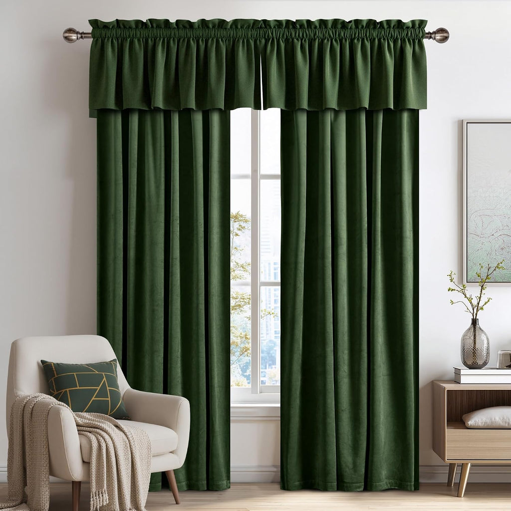 Velvet Cafe Windows Valance, Olive Green Window Treatment, Privacy Protection Home Decoration, W52 x L18, 1 Panel