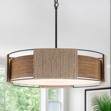 23.62'' Rattan Chandeliers Farmhouse Drum Chandelier