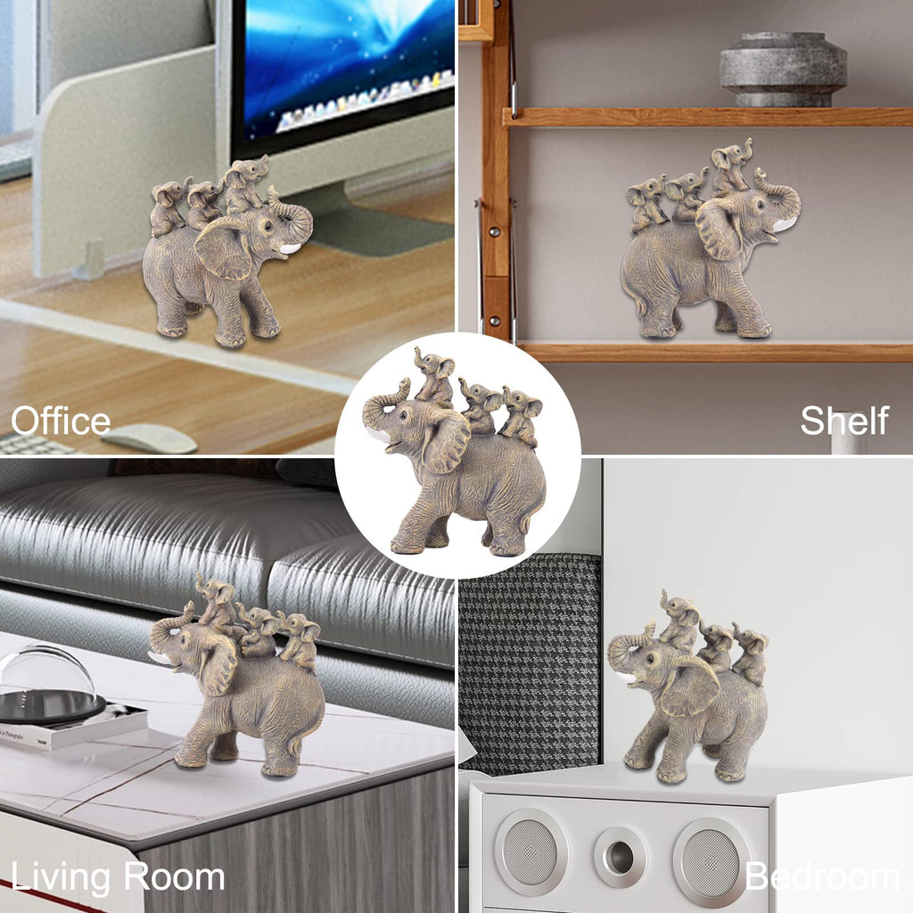 Elephant with Three Calves Statue Good Luck Decor Gift for Women