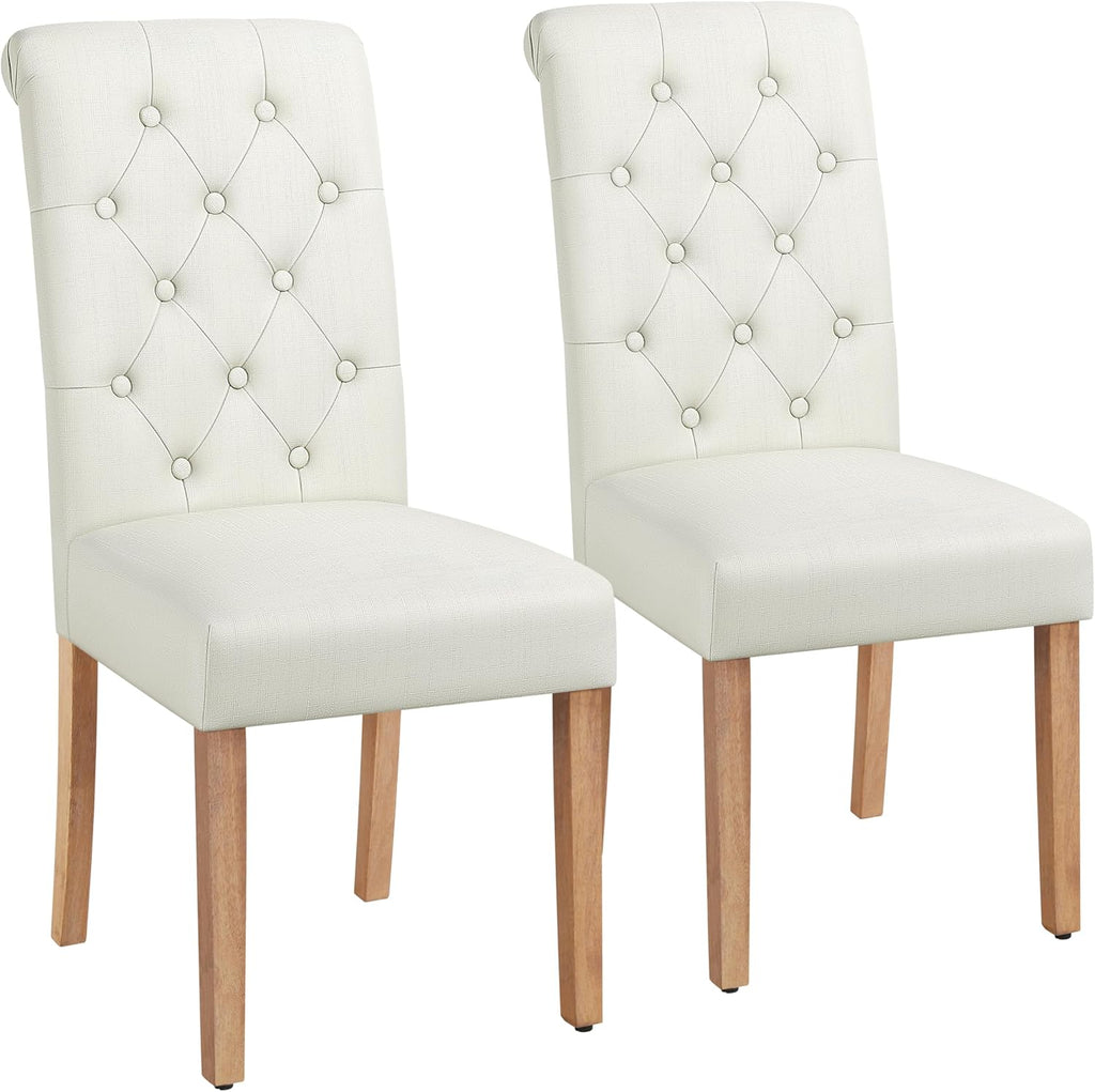 Dining Chairs Set of 2 Fabric Upholstered Dining Room Chairs with Button Tufted High Back and Solid Wood Legs for