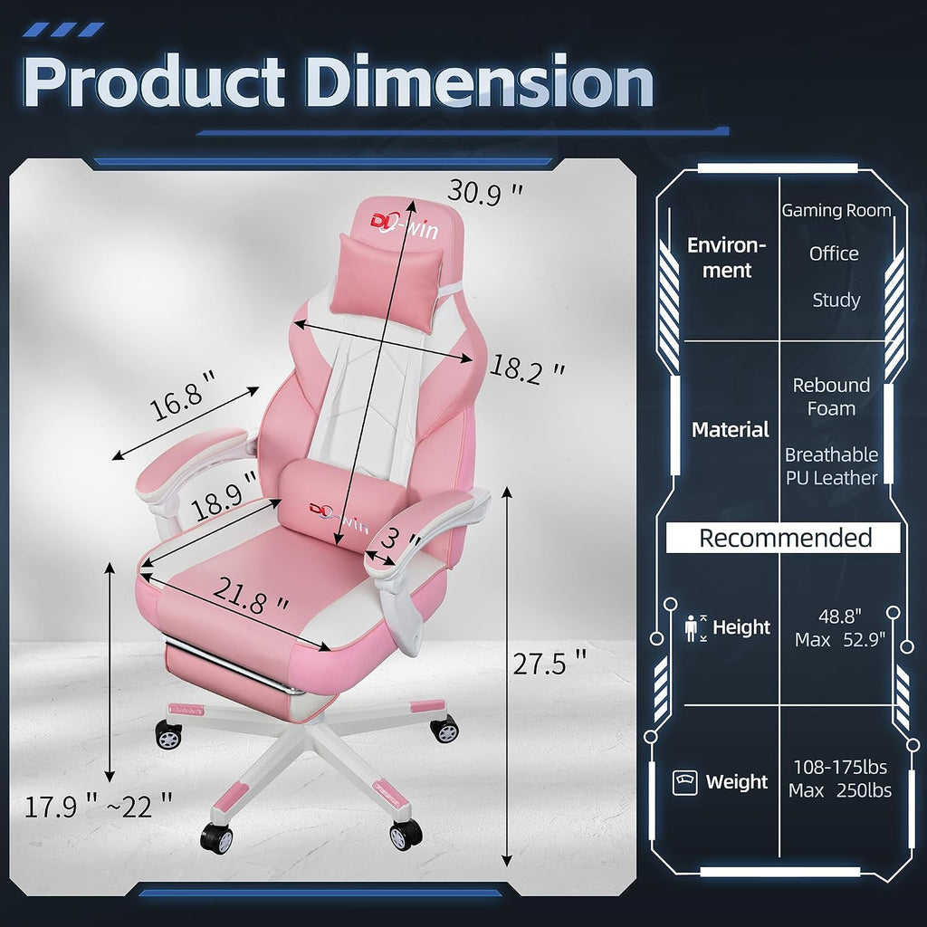 Gaming Chair with Footrest & Lumbar Support, Ergonomic Racing Style Computer Chair, 360° Swivel Height Adjustable