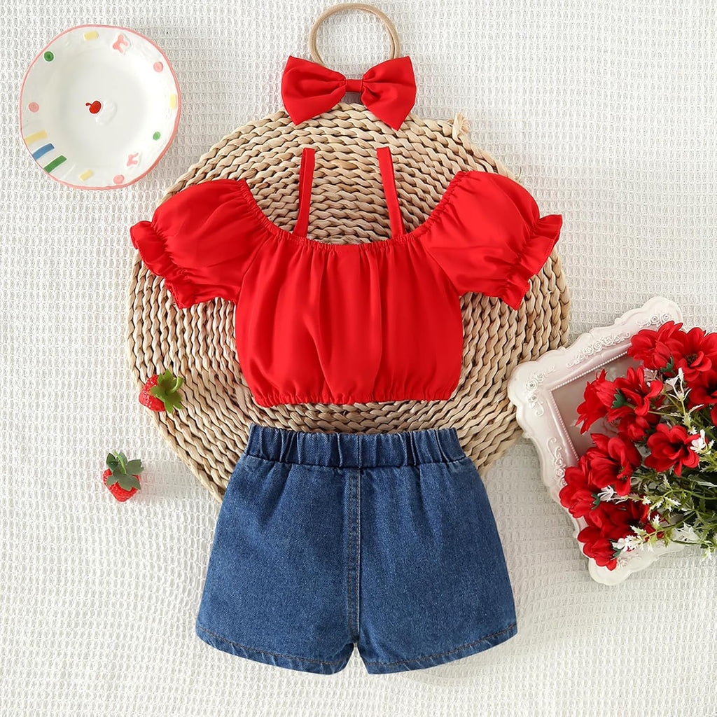Toddler Baby Girls Summer Clothes Outfits Ruffle Camisole Tops and Denim Shorts Set - for Girl