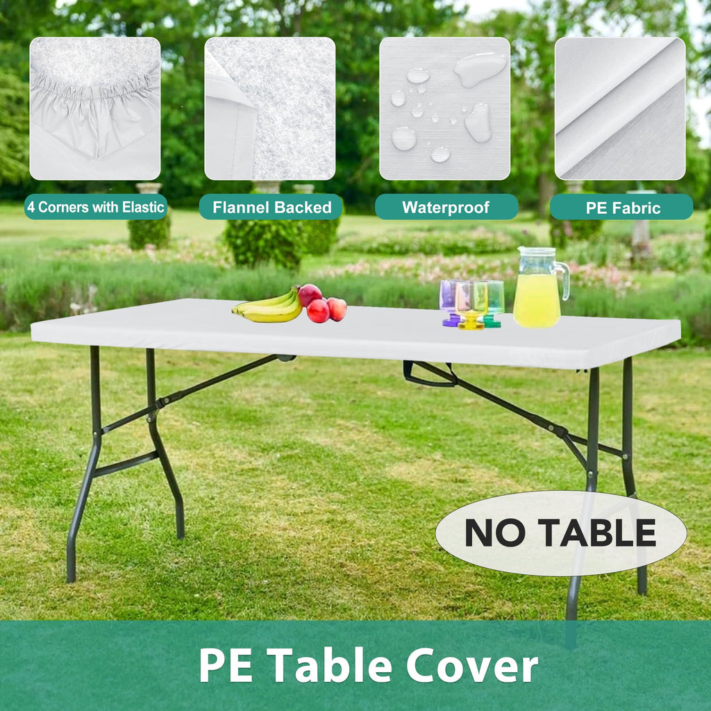 Fitted Rectangle Tablecloths for 6ft Folding Tables 6 Packs White