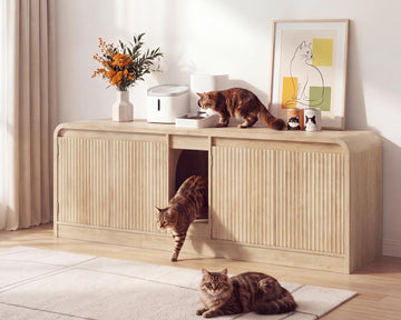 Double Litter Box Enclosure with Litter Collector, 59In, Natural