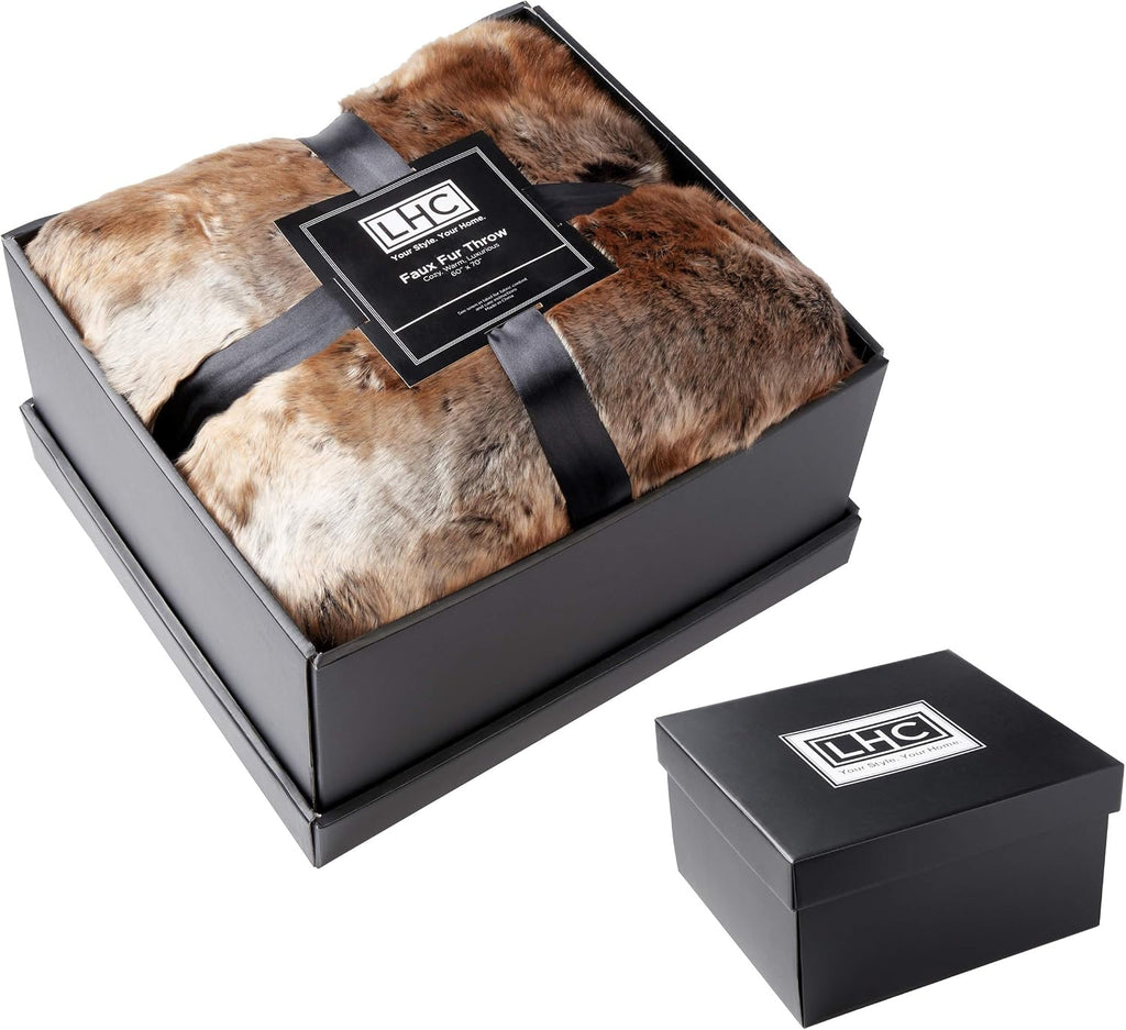 Faux Fur Throw - Luxurious, Hypoallergenic Premium Zobel Faux Marten Sable Fur Blanket with Plush Mink Back and Gift