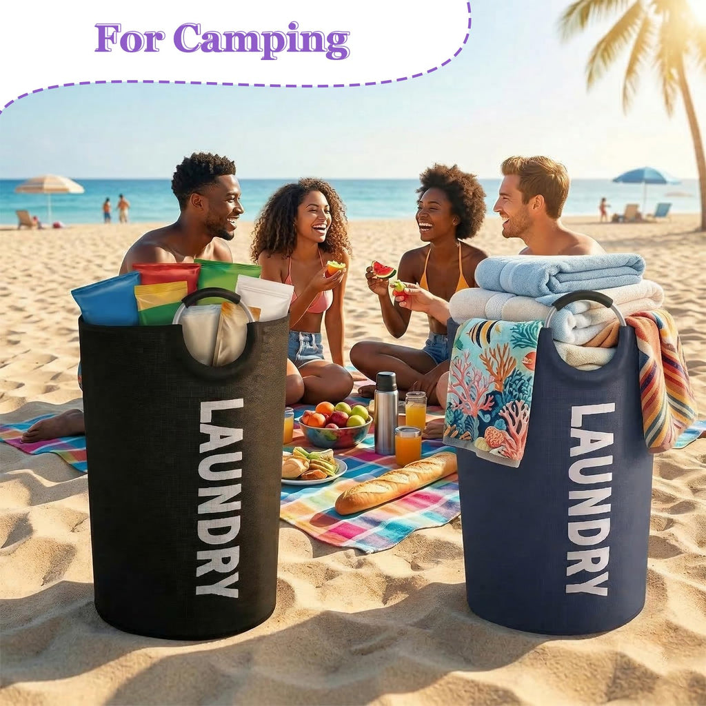 Set of 2 Collapsible Laundry Basket 125L, Tall Laundry Hamper with Comfort Handle, Freestanding Storage Bin for