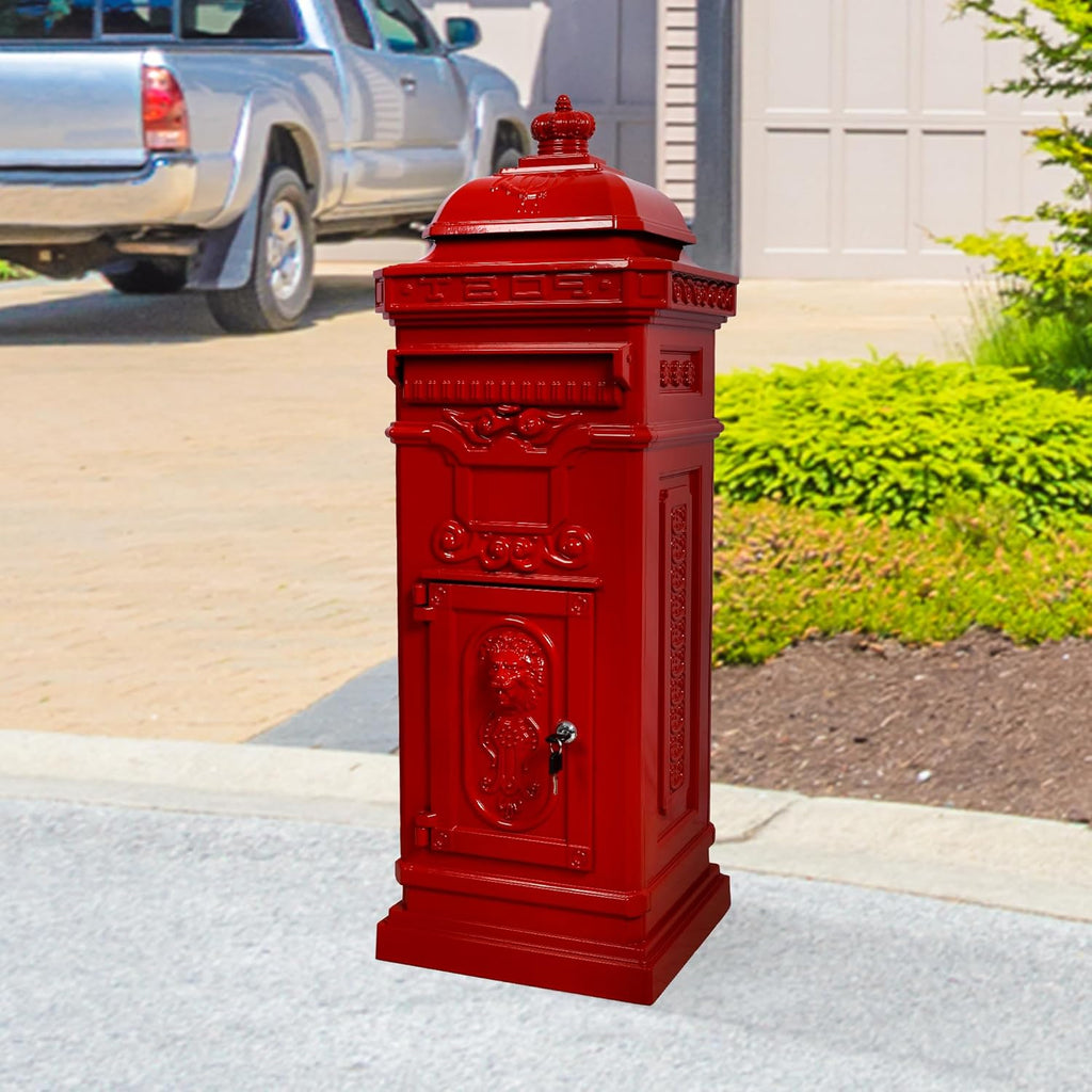 Vintage Large-Capacity Cast Aluminum Mailbox, Outdoor Weatherproof Floor Standing Postbox