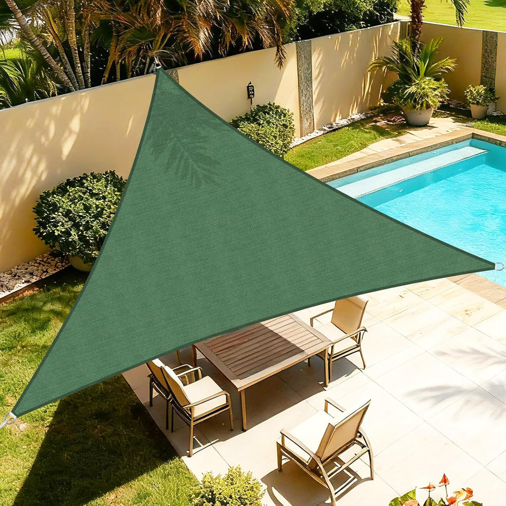Sun Shade Sail 6' X 8' X 10' Dark Green Triangle Canopy Awning Fabric Mesh 95% UV Blockage, Water & Air Permeable
