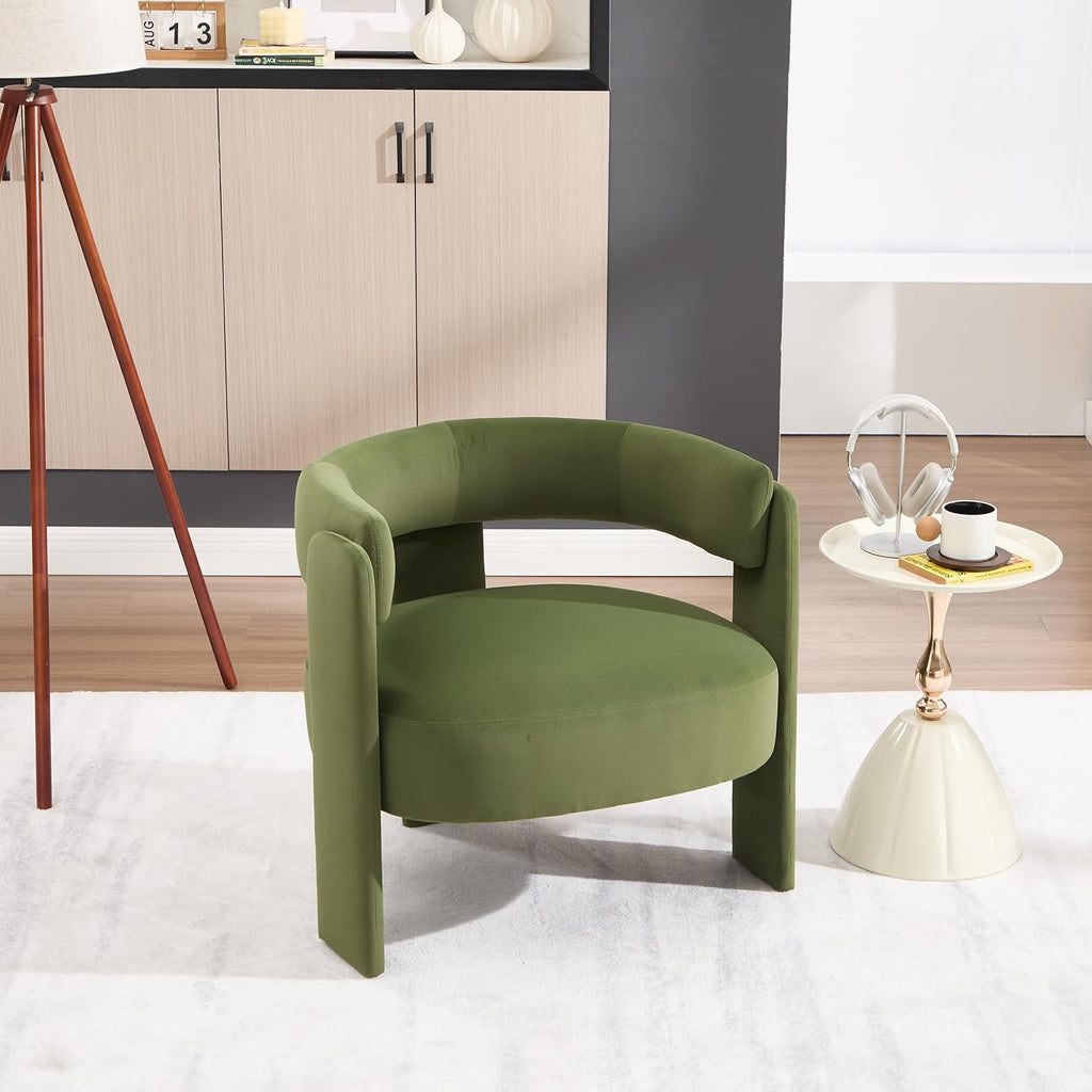 Accent Chair Living Room Velvet Upholstered Barrel Armchair Modern Curved Back Lounge Seat Plush Cushion Reading Sofa