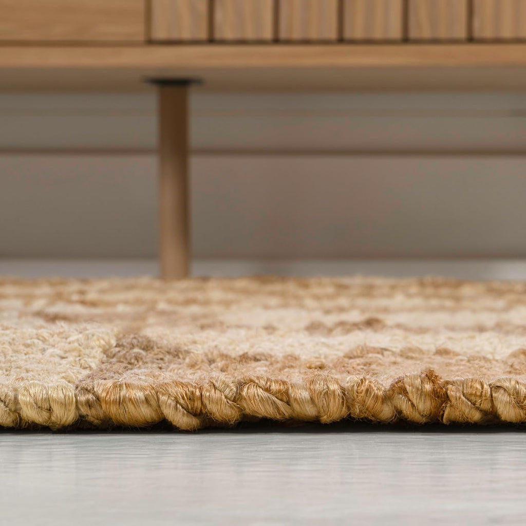 Theo Woven Jute Checkerboard Natural/Bleach Indoor Area Rug, Modern, Farmhouse, Rustic, Lodge, Easy-Cleaning