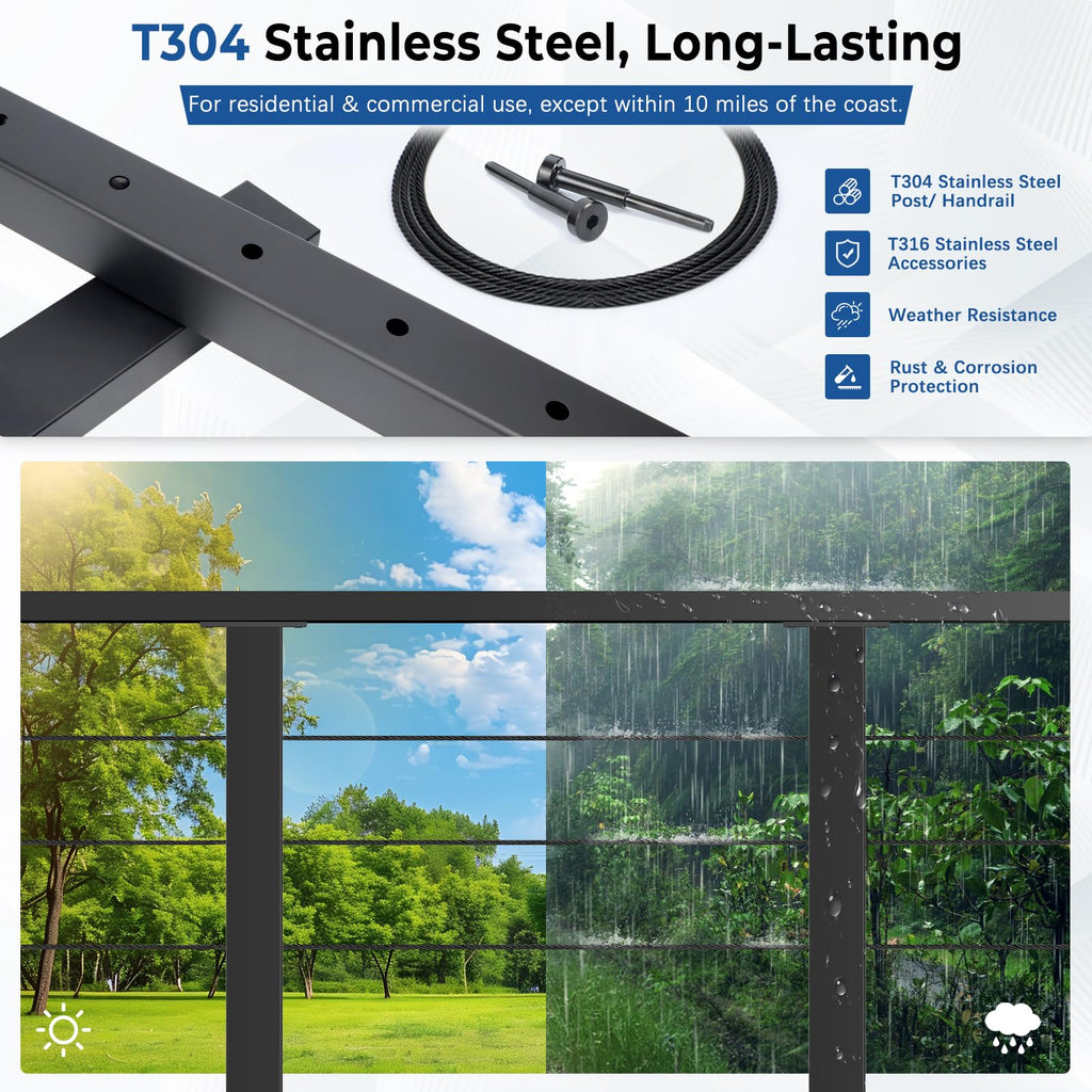 8ft-12ft Modular 42in Cable Railing System for Deck with Handrail